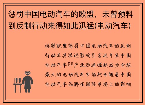 惩罚中国电动汽车的欧盟，未曾预料到反制行动来得如此迅猛(电动汽车)