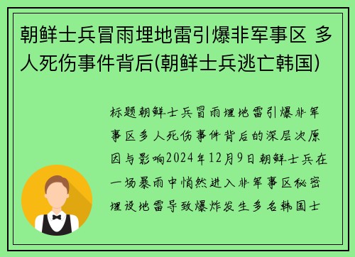 朝鲜士兵冒雨埋地雷引爆非军事区 多人死伤事件背后(朝鲜士兵逃亡韩国)