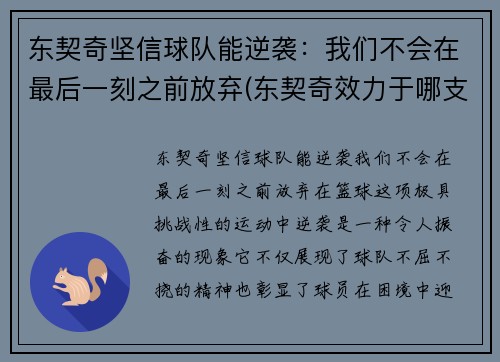 东契奇坚信球队能逆袭：我们不会在最后一刻之前放弃(东契奇效力于哪支球队)